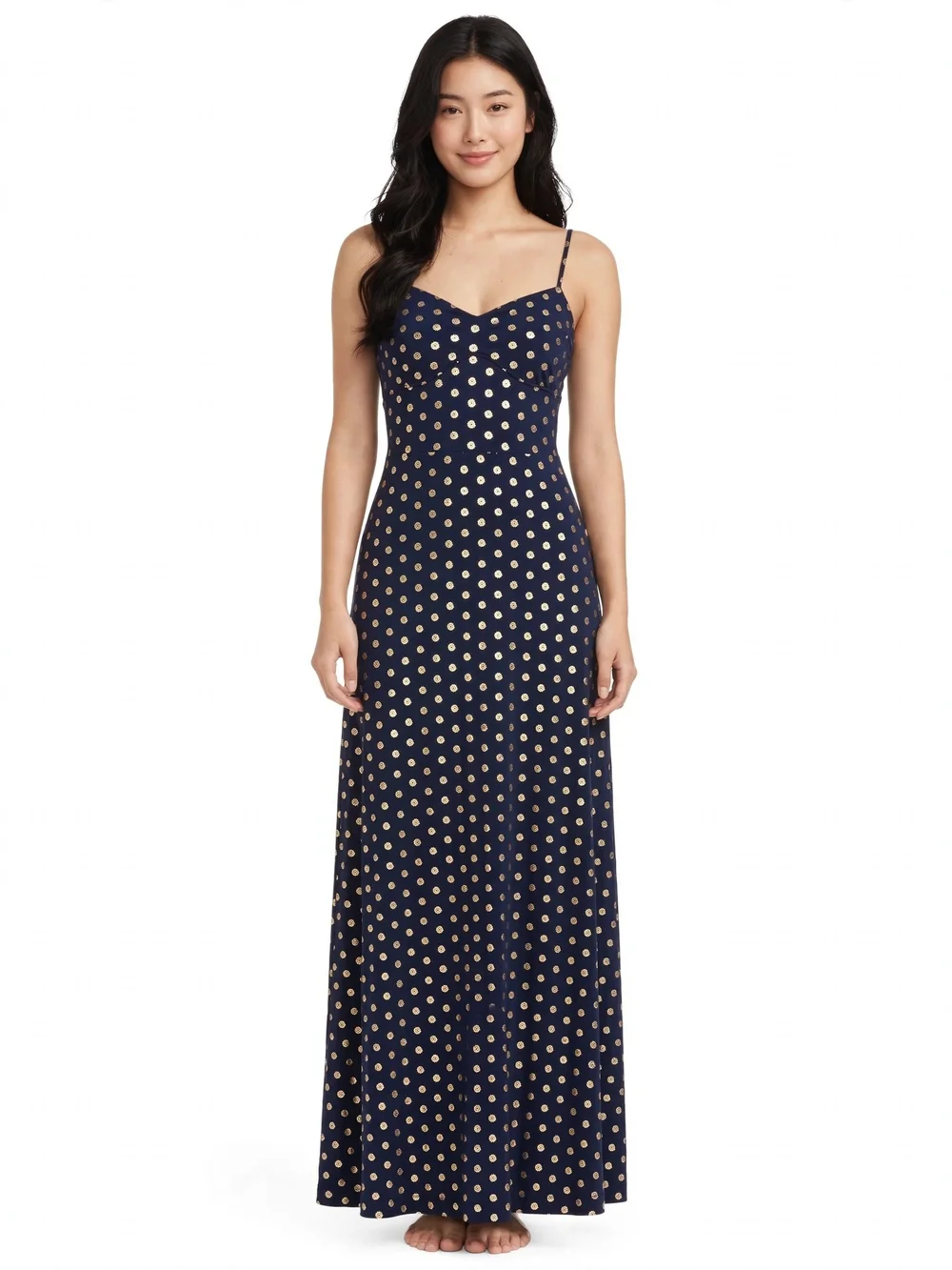 Michael Kors, XS Navy Blue Gold Foil Maxi Dress - Formal Evening
